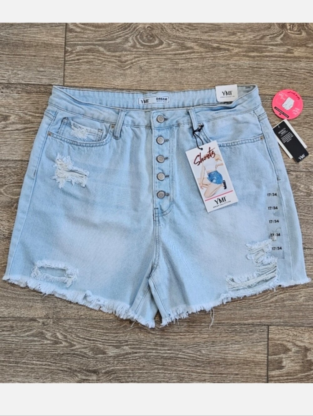 YMI Dream Collection Light Wash High Rise Denim Shorts with Button Fly